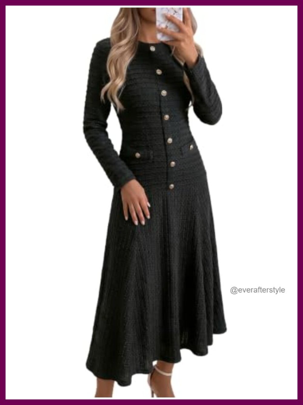 Womens Midi Dress Long Sleeve A Line Formal Work Dress